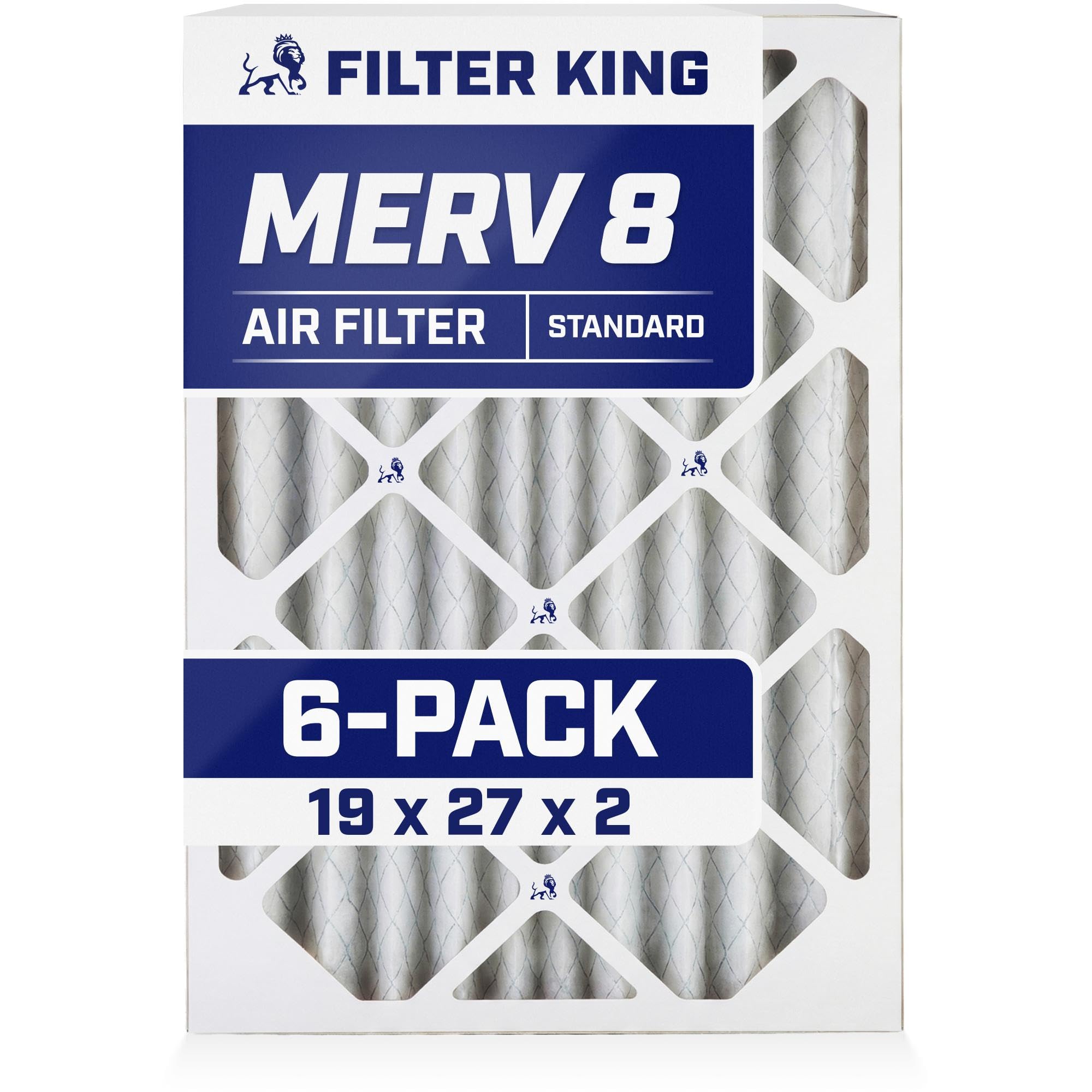 Filter King 19x27x2 Air Filter | 6-PACK | MERV 8 HVAC Pleated A/C Furnace Filters | MADE IN USA | Actual Size: 19 x 27 x 1.75" Image