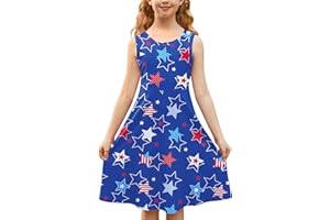 BesserBay Girl's Fourth of July American Flag Dress Stars Stripes Swing Midi Tank Dress 4-14 Years