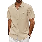 PJ PAUL JONES Mens Button Up Shirts Short Sleeve Untucked Shirts with Pocket for Summer Beach Vacation