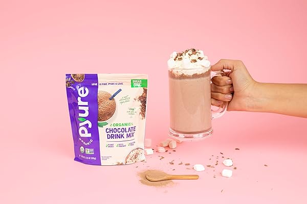 PYURE ORGANIC SUGAR FREE CHOCOLATE DRINK MIX | LOW CARB CHOCOLATE MILK POWDER WITH COCOA | KETO, VEGAN, GLUTEN-FREE, PLANT-BASED | 1 NET CARB, ZERO SUGAR, NON-GMO, USDA ORGANIC | 7.23 OZ