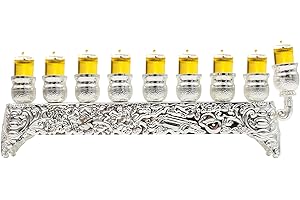 Majestic Giftware Silver-Plated Chanukah Oil Menorah (MN-HA17019B) | Fits Standard Chanukah Oil Cups and Large Candles | Durable & Long-Lasting Quality | Hanukkah Menorah - 3” High