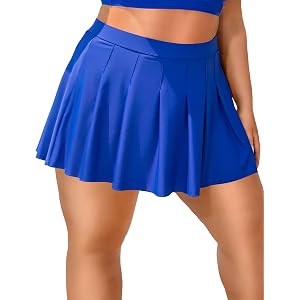 Curvtide Women's Black High Waisted Swim Skirt Plus Size A-Line Pleated Skirts Bikini Bottom Tummy Control Skort Swimsuit XL