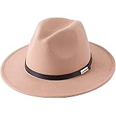 Lanzom Women Lady Retro Wide Brim Floppy Panama Hat Belt Buckle Wool Fedora Hat