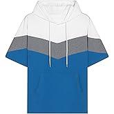 RUIZEHONG Mens Short Sleeve Hoodie Soft Cotton Color Block T-Shirt Pullover Big Pocket Half Sleeve Summer Sweatshirt