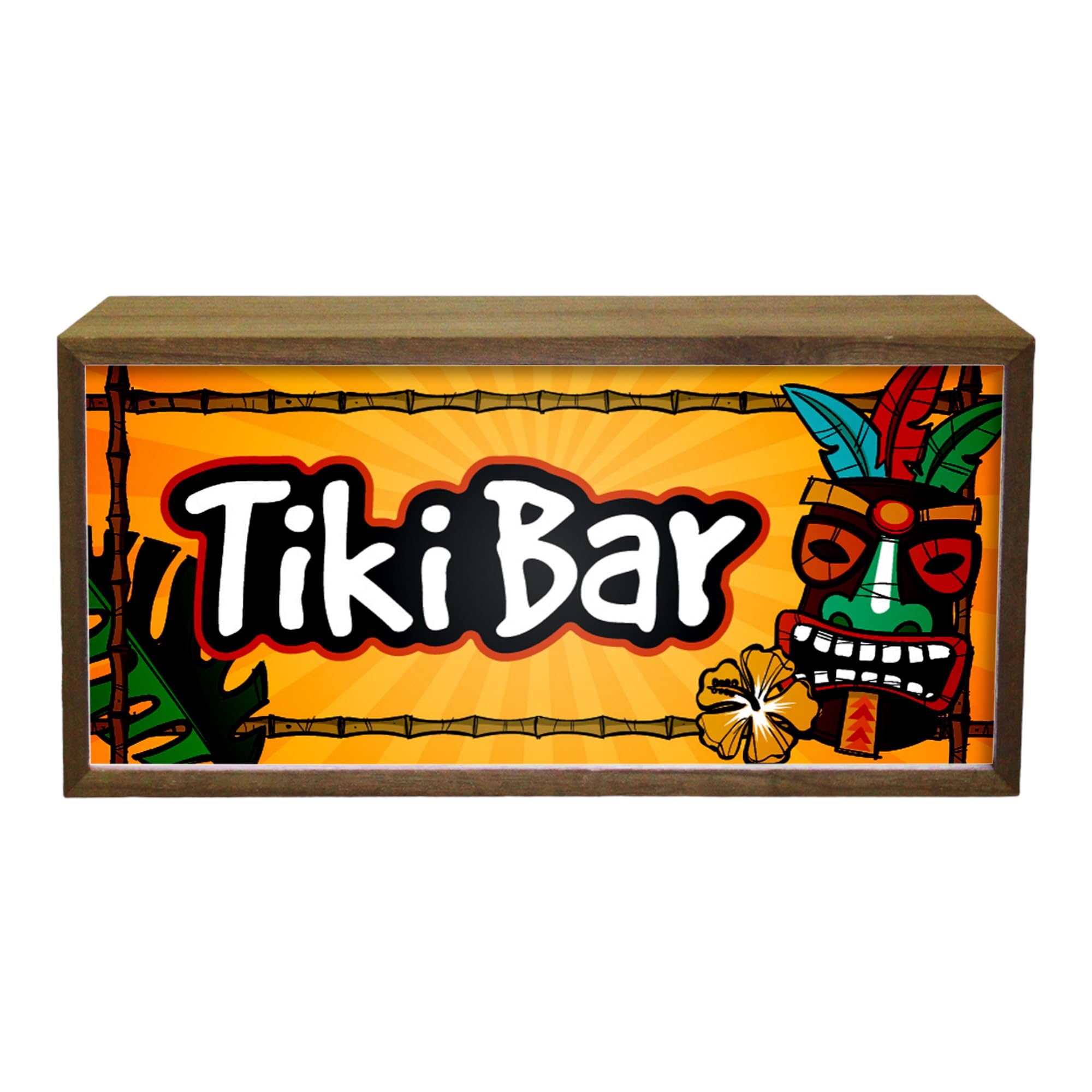 Light Box Home Tiki Bar | Illuminated Light Up LED Room Sign | Tropical Beach Party Design Lighting | Hawaii Style Signage | Warm Colourful Glow Portable Display