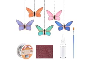 LemonRoad 5 Sets Butterflies Pre Cut Stained Glass DIY Stained Glass Craft Kit with Solder Wire, Gel Flux, Flux Brush for Adult Make Your Own Beautiful Art Handcrafts for Christmas Home Decor