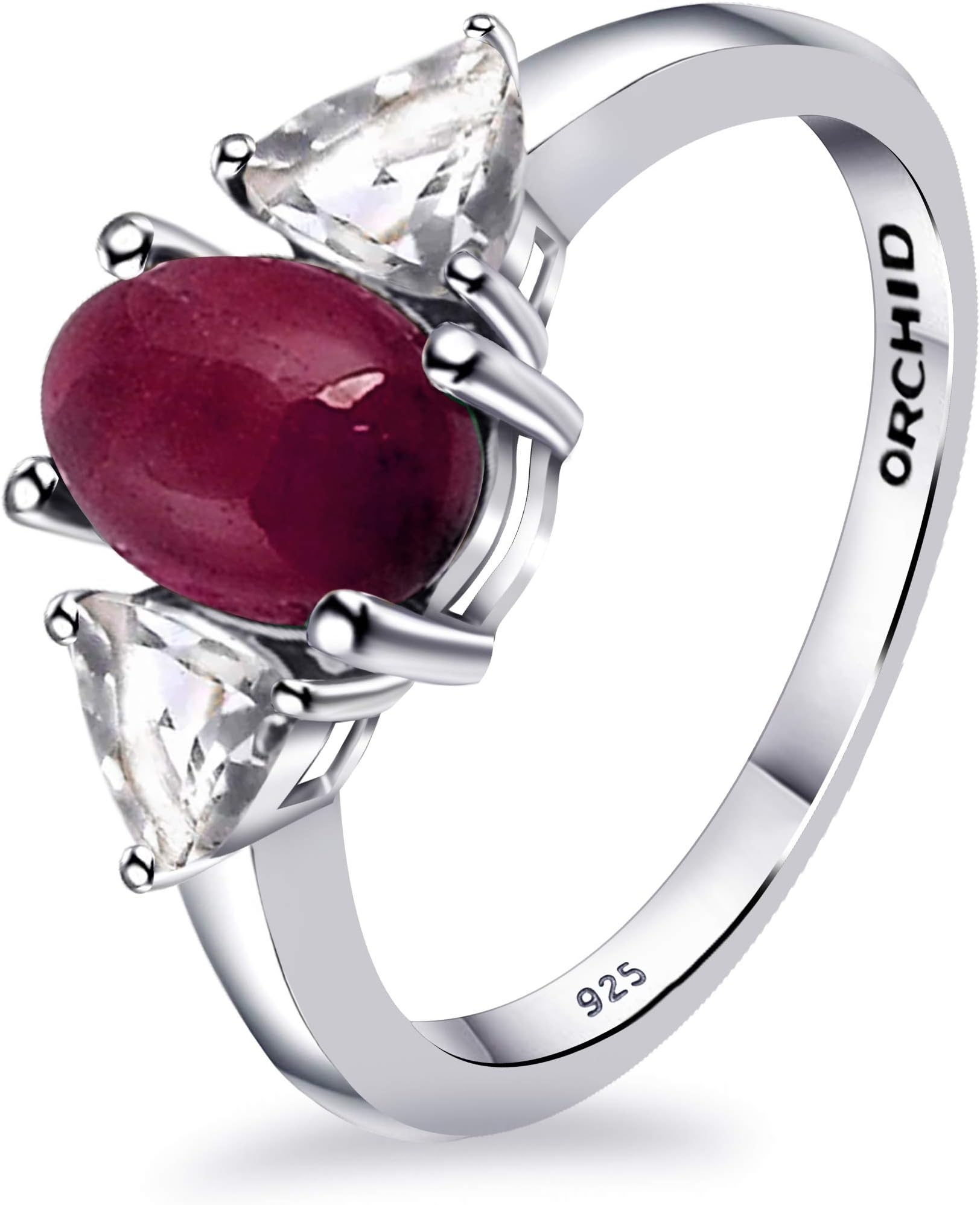 Orchid Jewelry 925 Sterling Silver Natural Emerald, Ruby, Sapphire | 3-Stone Ring Sparkle Jewellery For Women | Valentine's Day, Engagement Birthday Anniversary Gifts For Her | Size_P1/2,J,L,N,R,O