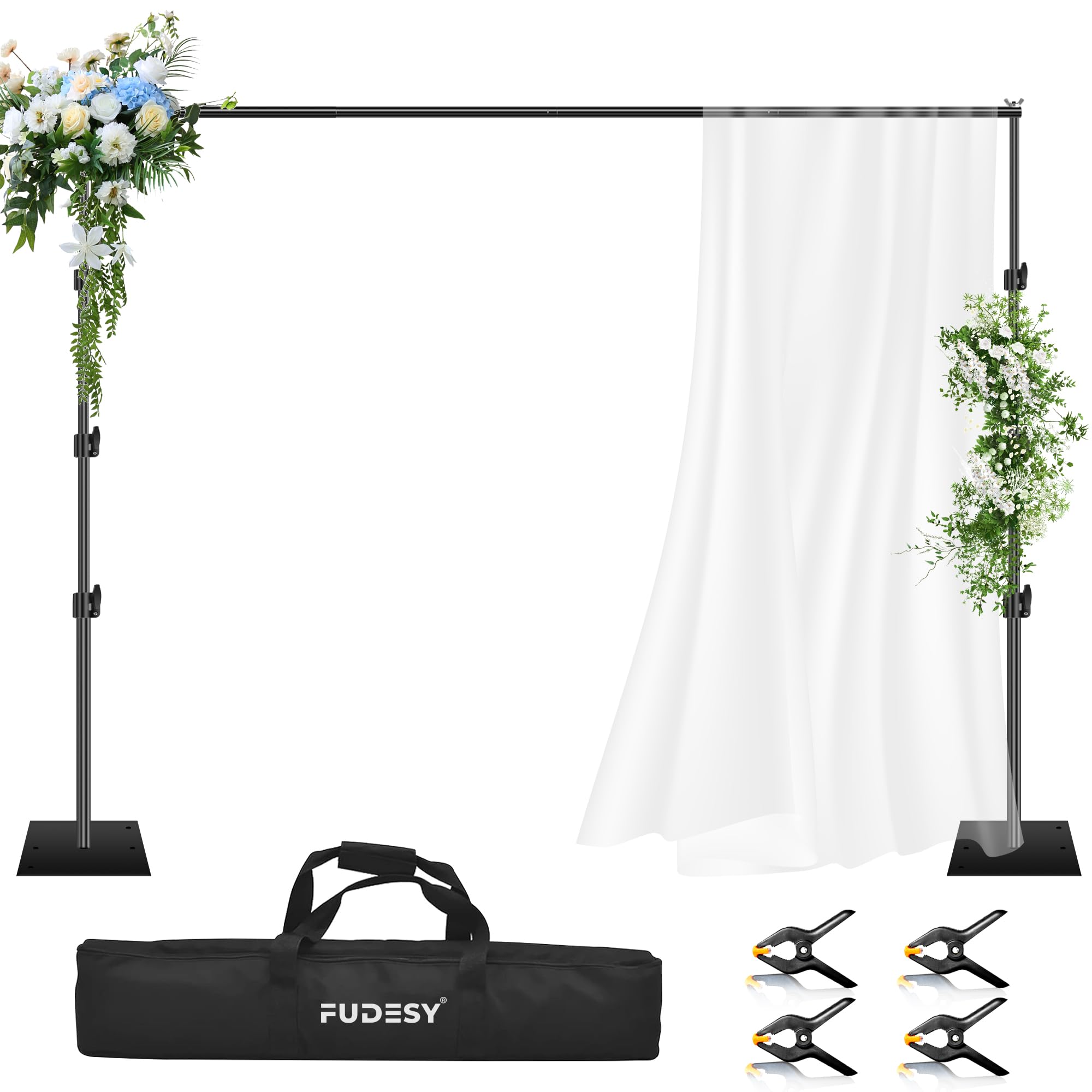 Photo 1 of FUDESY Heavy Duty Backdrop Stand, 8.5x10ft Adjustable Photo Background Stand Support System Kit with Steel Base, Pipe and Drape Photography Backdrop Stand Kit for Parties Wedding Birthday