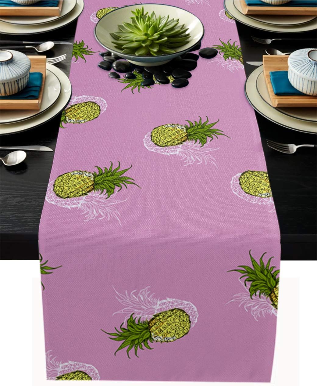 Woloudy Table Runner Durable Washable Tablecover, Pineapple