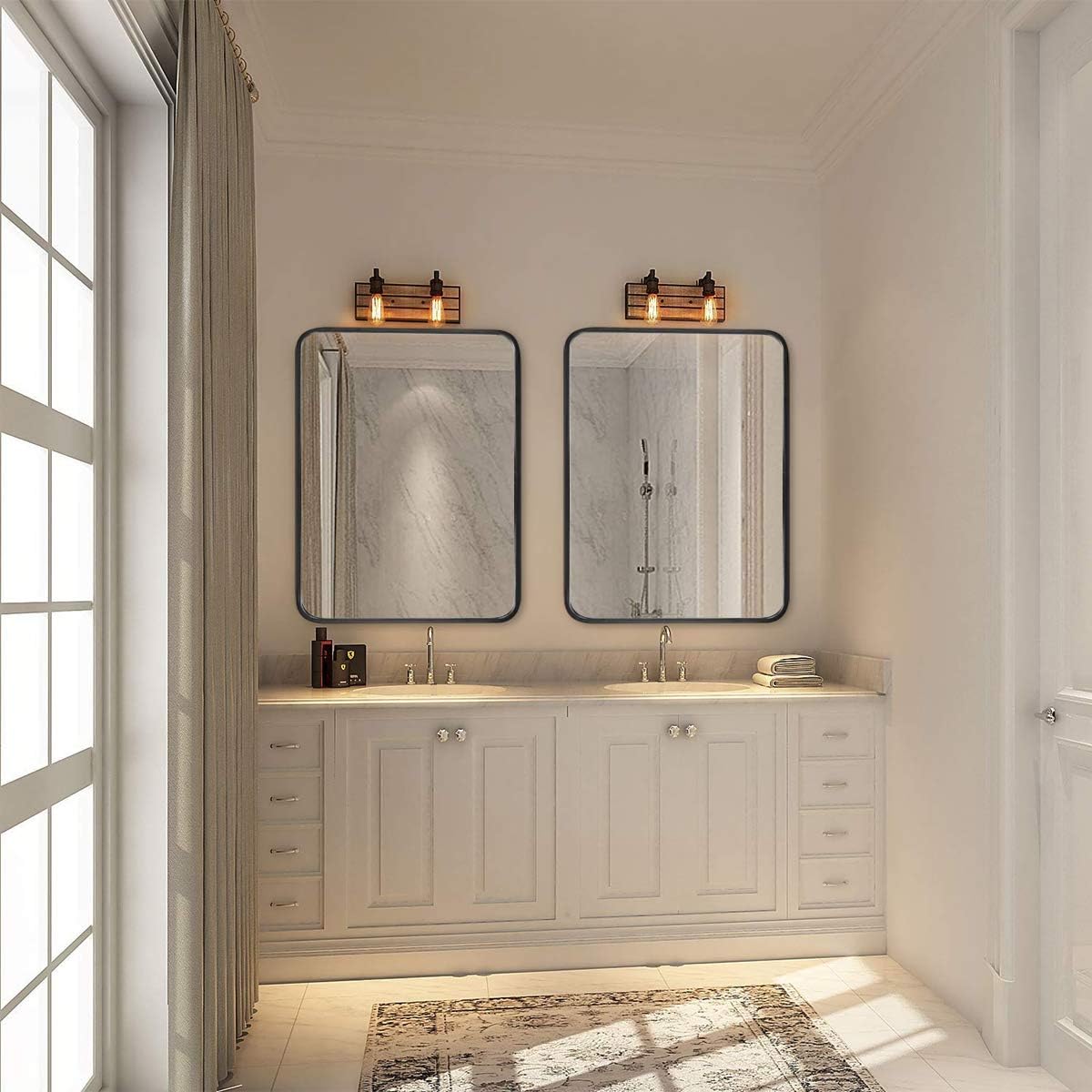 LEORISO 24 x 32” Black Bathroom Mirror for Wall, 1.3” Metal Frame Rectangle Mirror, Wall-Mounted Mirror Hangs Horizontal Or Vertical: Furniture & Decor
