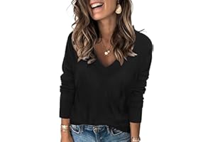 Arach&Cloz Women's 2026 Trendy V-Neck Lightweight Sweaters Casual Spring Winter Long Sleeve Knitted Pattern Sweater Tops