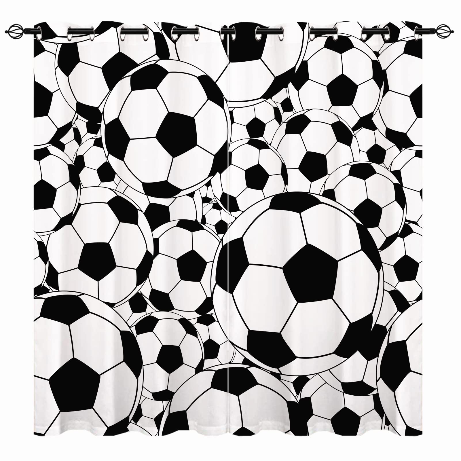 YUANZU Boys Curtains - Kids White/Black Balls Sport Football Print Pattern Eyelet Blackout Thermal Insulated & Room Darkening Window Drapes for Nursery Baby Bedroom Playroom 2 Panels W117cm x D183cm — image 1