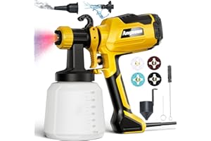 Angseen Paint Sprayer, HVLP Electric Paint Sprayer with 1400ML Container, 4 Copper Nozzles, 3 Spray Patterns for Home Interior and Exterior, House Painting, Walls, Fence, Furniture, Cabinets, DIY