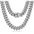 ROWIN&CO Mens Miami Cuban Link Chain Silver 15mm Stainless Steel Curb Chain Necklace, Men Jewelry Chain Choker, 18"-35", Hip Hop Chain Links, Includes Gift Box