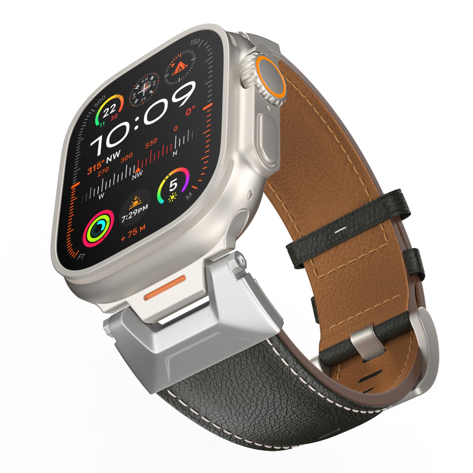 TiMOVO Genuine Leather Watch Strap Compatible with Apple Watch 42mm 44mm 45mm 46mm 49mm for Men, Replacement Strap for iWatch Ultra 3/2/1, SE 3/2/1, Series 11 10 9 8 7 6 5 4 3 2 1, Black