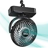 Camping Fan with LED Lantern - Rechargeable Battery Operated Fan, 35H Run Time Max, 3 Speeds, Portable Desk Fan with Hook for Tent Car RV Outdoor Emergency Outage Hurricane