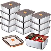 Layhit 10 Set Stainless Steel Food Containers with Lids Metal Marinating Snack Containers Box for Lunch, Leftovers, Dishwasher & Freezer Safe (18 oz)