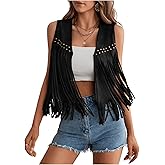 GORGLITTER Women's Tassel Fringe Sleeveless Vest Suede 70s Hippie Cowgirl Country Concert Western Jacket Outfits