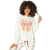 PJ Salvage Womens Feline Festive Peachy Jersey Long Sleeve Pullover Pajama Top