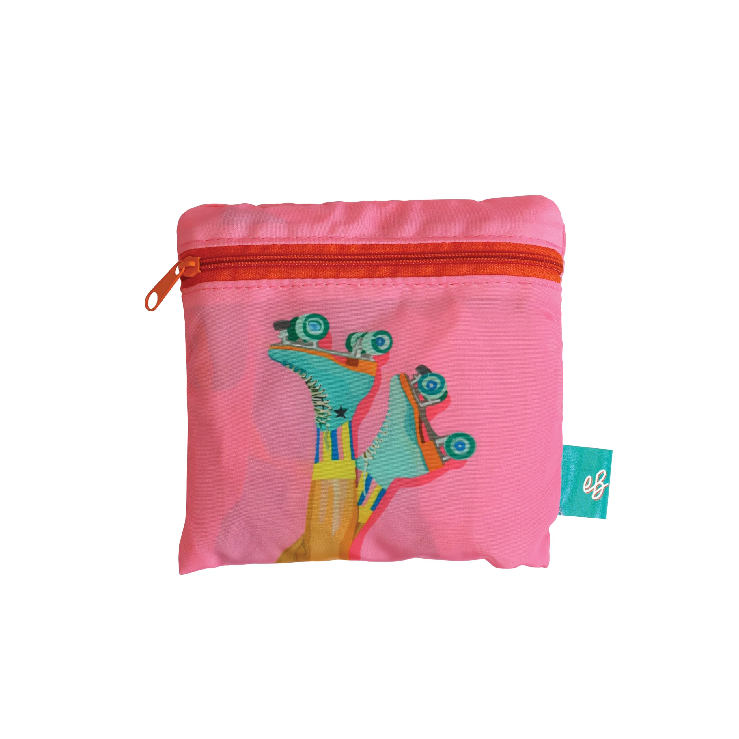 Portico Designs Ltd Emily Brooks Fun Rollerskates Design Bright Pink Reusable Foldable Tote Shopper Bag in Zip Pouch
