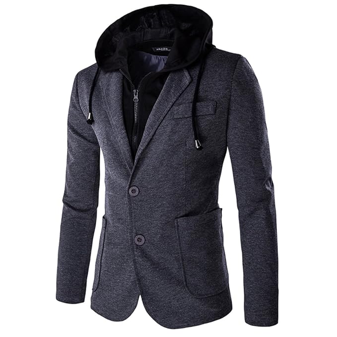 Mirecoo Slim fit Herren 2-Knopf-Sakko Blazer Sweatjacke mit Kapuze
