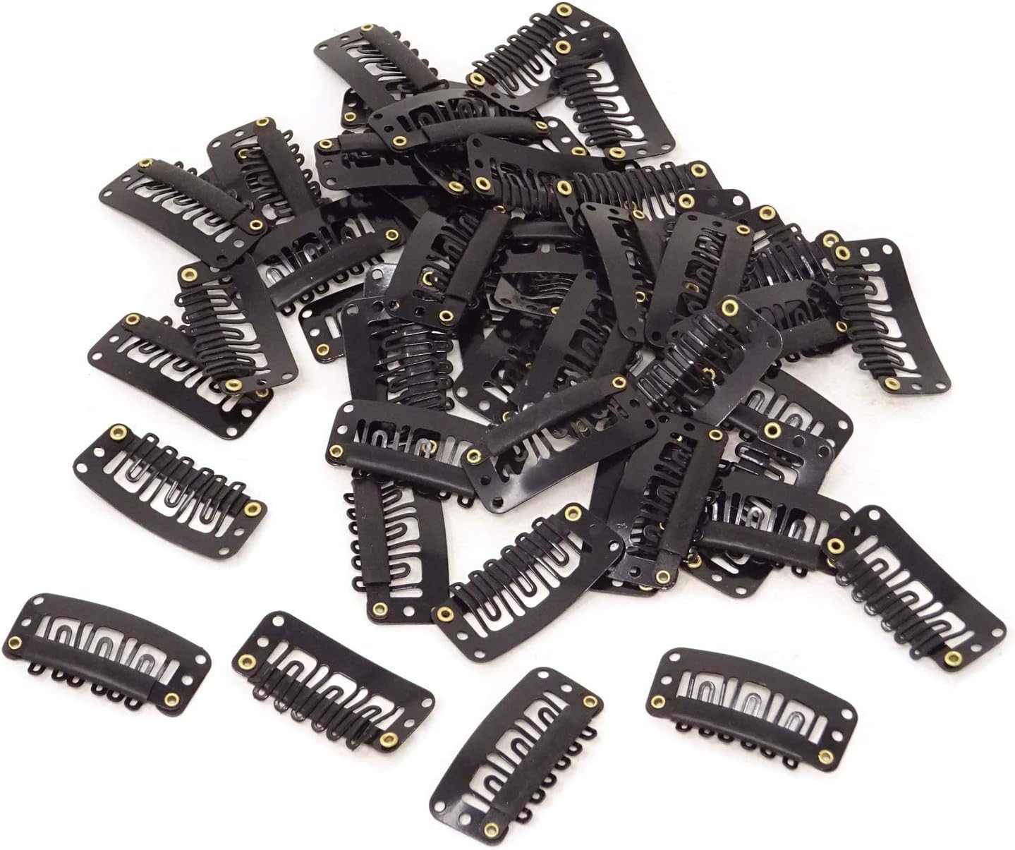 50Pcs Wig Clips Snap Clips U-shape with Soft Rubber 6 Teeth Stainless Steel Material for Hair Extensions - Black