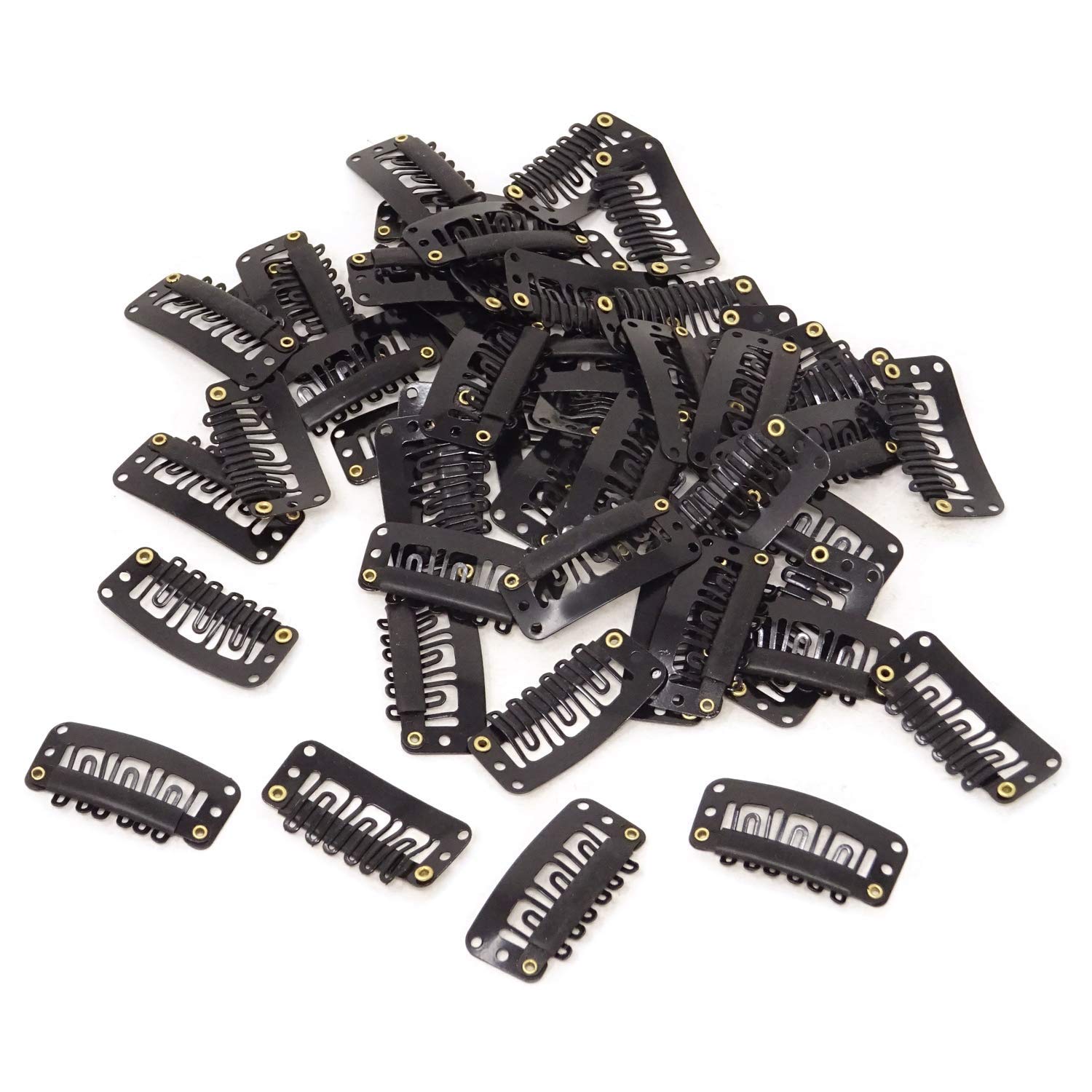 50Pcs Wig Clips Snap Clips U-shape with Soft Rubber 6 Teeth Stainless Steel Material for Hair Extensions - Black