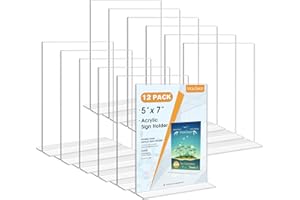 MaxGear Acrylic Sign Holder 5x7 inches 12 Pack, Table Paper Display Stand Clear Sign Frame Double Sided Menu Flyer Holder for Office, Restaurants, Store, Photo