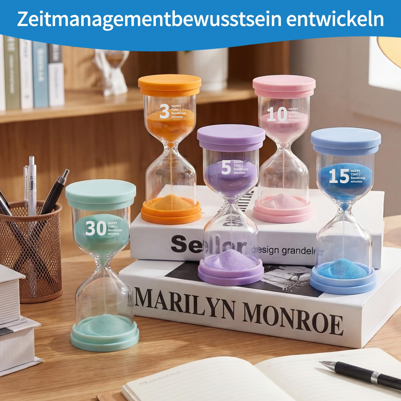 5 Stück Sanduhren Set für Kinder, Sanduhr Set Kinder, 5 Macaron Farben, 3/5/10/15/30 Minuten Buntes Sanduhren, Zeitmesser Sanduhr, für Küche, Office Deko,Kinderleben 5