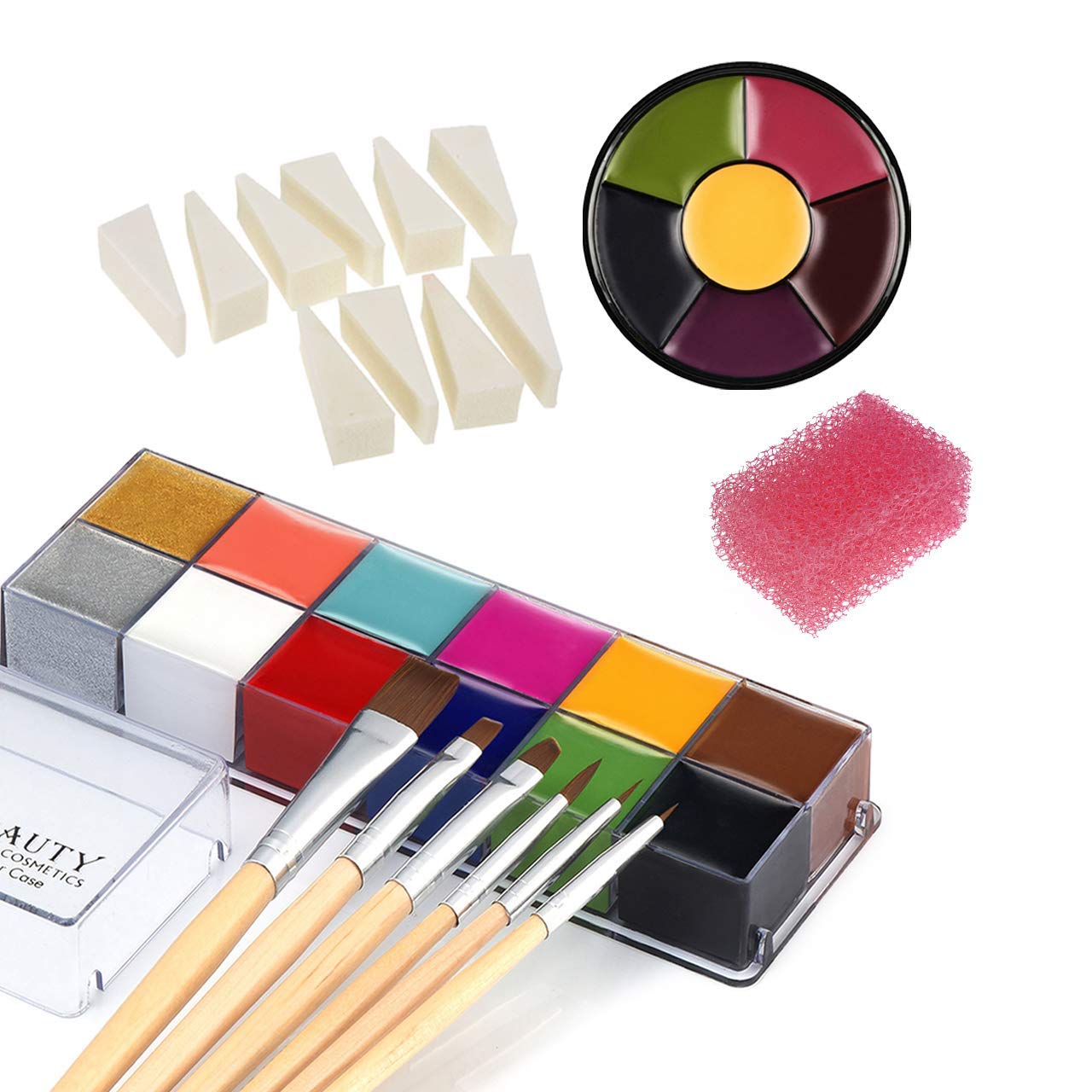 CCbeauty Professional Face Paint Oil 12 Colors with 6