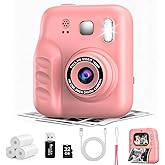 Kids Instant Print Camera, 1080P HD Kids Camera Instant Print, Includes 32GB SD Card, Adapter & 4 Paper Rolls,Christmas or Birthday Gift for Girls Boys Age 3-12(Pink)