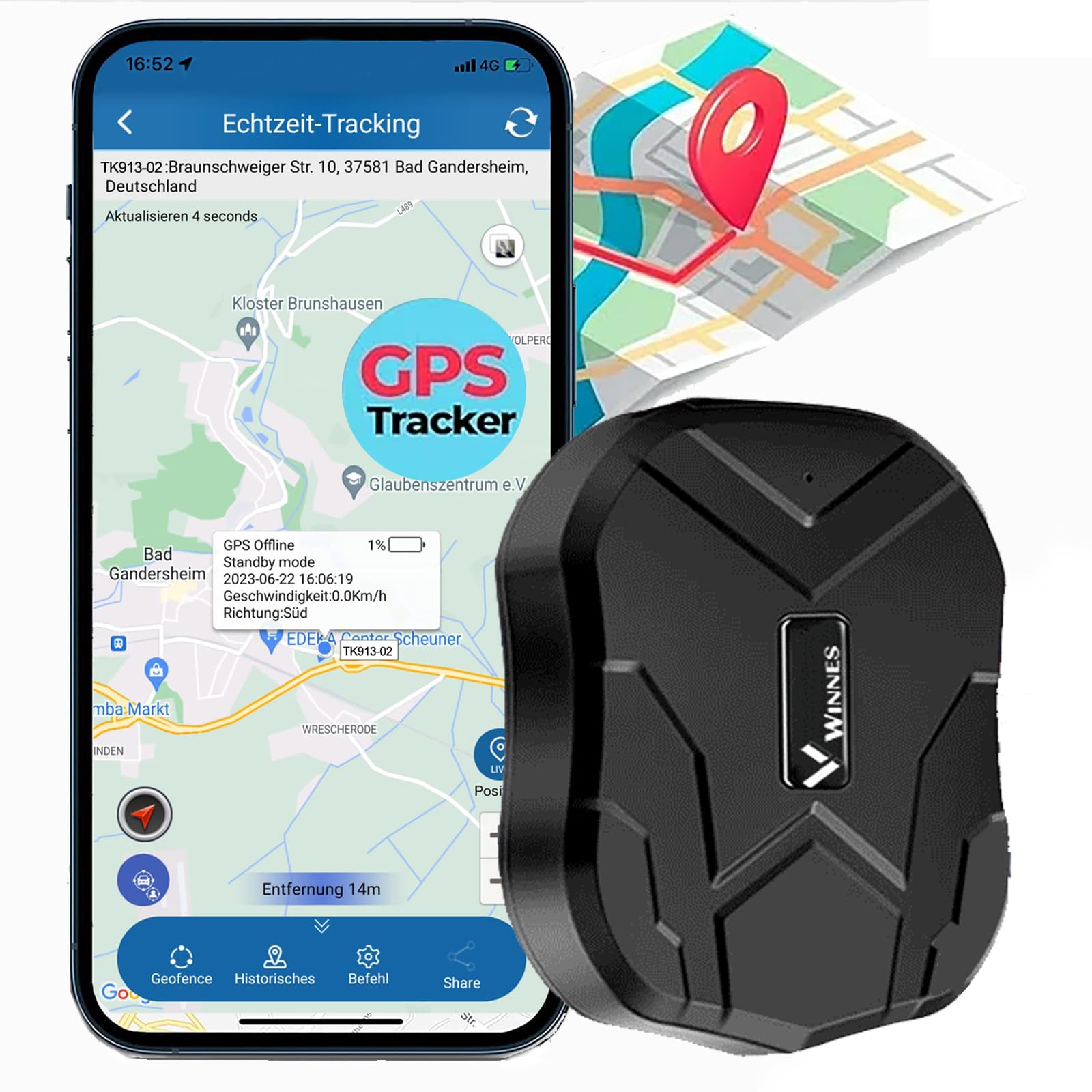 GPS Tracker, Car Tracker without Subscription Waterproof Vehicles Tracking Device 90 Days Long Standby Online Real Time Moving Tracking Strong Magnet Tracker Devices for Cars Truck Boats Fleet TK905
