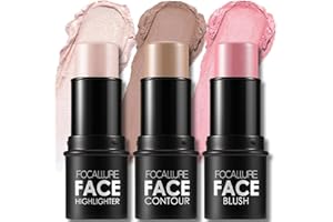 FOCALLURE 3 Pcs Cream Contour Sticks,Shades with Highlighter & Bronzer & Blush,Non-greasy Long-wear Face Contouring Pen,Easy to Sculpt the Face and Create a Lightweight Finishing Makeup,FAIR