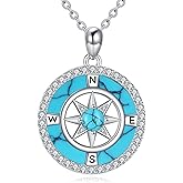PYTALI Sterling Silver Compass Moissanite Turquoise Pendant Necklace Women Jewelry Gift for Women Christmas Birthday Valentine's Day