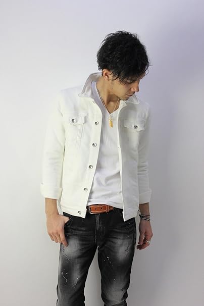 Amazon カットデニムgジャンメンズ アウター ライトアウター Gジャン ジージャン デニムジャケット デニムブルゾン インディゴ 藍色 ホワイト 白 コート ジャケット 通販
