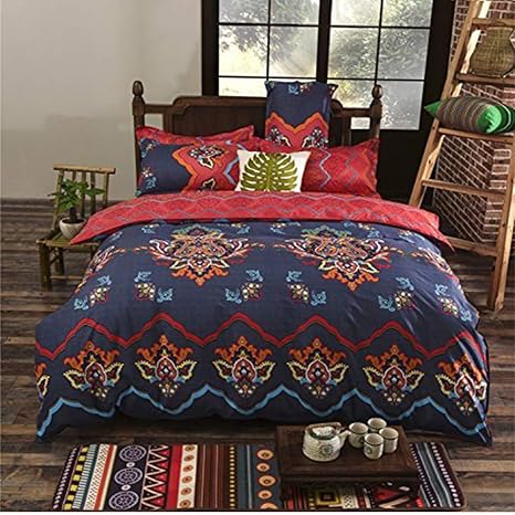 Lamejor Duvet Cover Sets King Size Bohemia Exotic Patterns Comforter Cover Teal Rosy Purple 1 Duvet Cover 2 Pillowcases