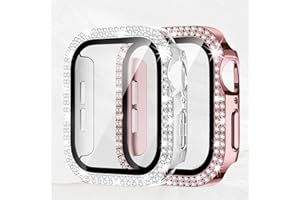 Double Row Diamond Case Compatible with Apple Watch 46 45 44 42 41 40mm Protective Case with Built-in Screen Protector for Se