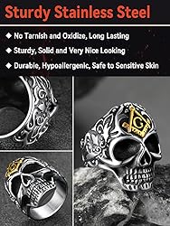 FaithHeart Cool Stainless Steel Skull Rings for Men