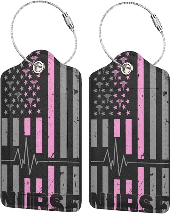 Amazon.com: GoldK Pink Thin Line Nurse Leather Luggage Tags Baggage Bag Instrument Tag Travel ...