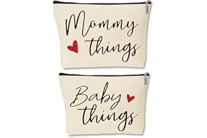 SAHJZK Mommy and Baby Matching Pouch Set, Mommy Things and Baby Things Bags, Gifts for New Moms Expecting Moms, Matching Travel Cases, Beige Set of 2