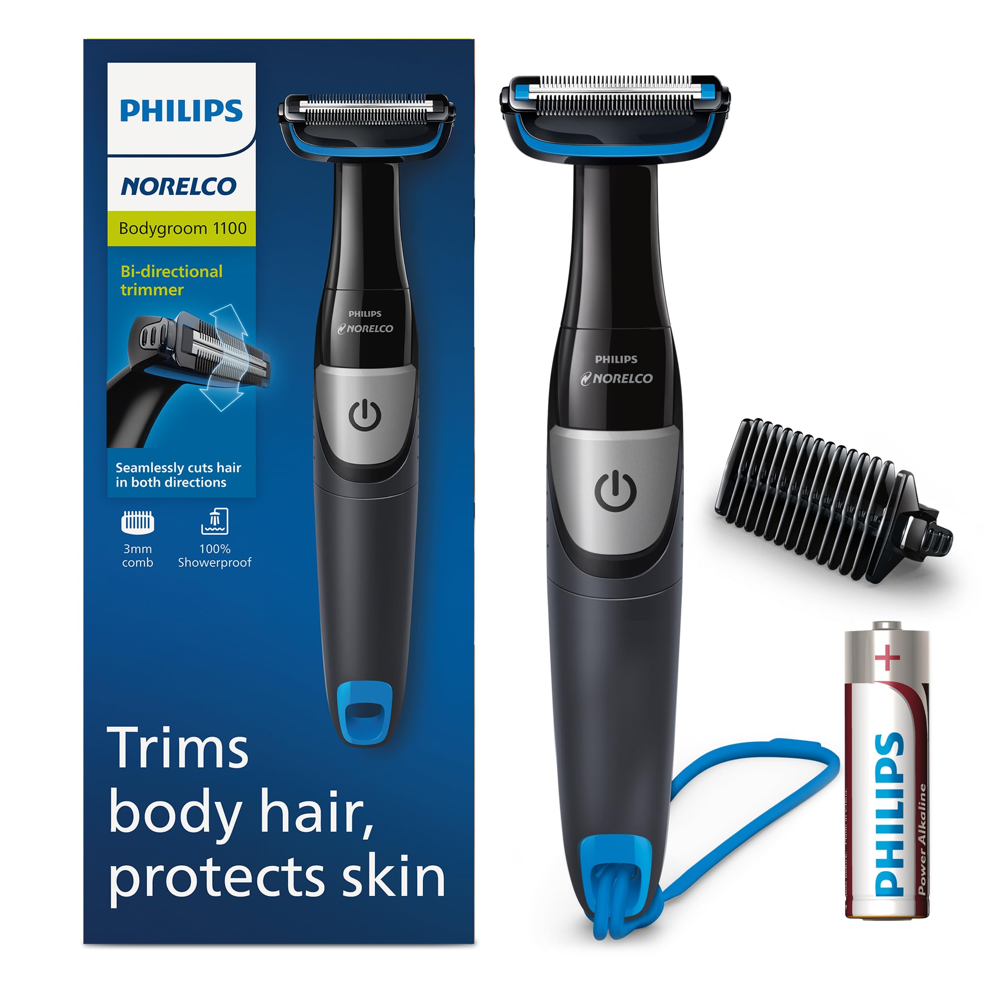 Philips Norelco BG1026/60, Bodygroom Series 1100, Showerproof Body Hair Trimmer and Groomer for Men
