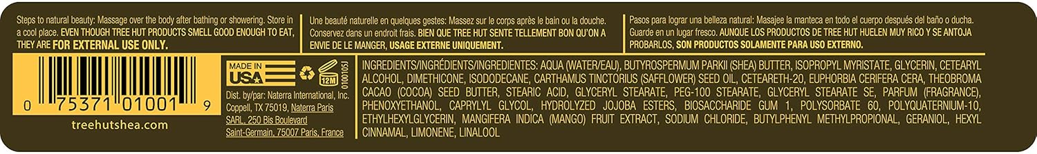 Tree Hut 24 Hour Intense Hydrating Shea Body Butter Tropical Mango, 7oz, Hydrating Moisturizer with Pure Shea Butter for Nourishing Essential Body Care : Beauty