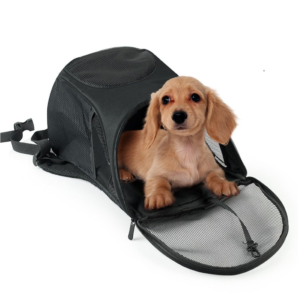 Multi-use Breathable Pet Backpack Cats and Dogs Pet bag Carrier Portable Mesh Pup Travel Dog House Airline Approved Hold Pet up to 10 lb (Black)