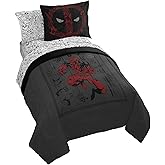 Jay Franco Marvel Deadpool Full Size Comforter Set - 7 Piece Bedding Includes Sheet Set and Pillow Covers - Gray and Red Super Soft Cozy Bedding