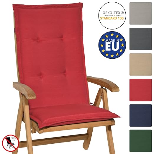 Beautissu Hochlehner Auflage Loft HL 120x50x6cm Sitzkissen Rückenkissen mit Schaumkern-Füllung Rot mit Oeko-Tex in diversen F
