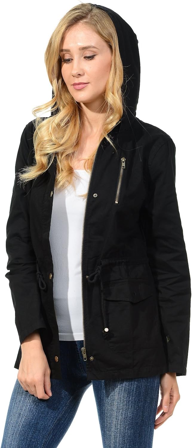 Auliné Collection Womens Military Safari Utility Fashion Hoodie Anorak Jacket
