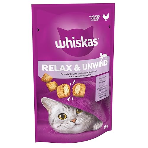 Whiskas Relax and Unwind - Cat Treats - Small Bite Size Snacks with Chicken Filling - 8 x 45 g