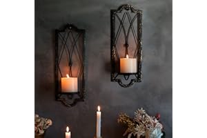 CC WONDERLAND ZONE Gothic Candle Sconce Set of 2 -Gold Black Metal Wall Candle Holder-Rustic Home Deco