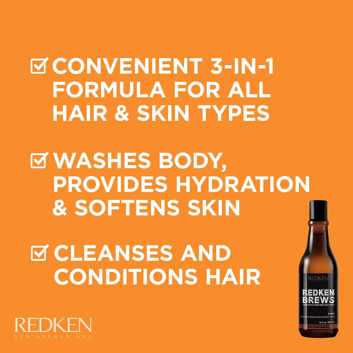 Redken Brews Mens 3 In 1 Shampoo Conditioner And Body Wash 1000ml, no Colour, 1 l (Pack of 1) - Image 3