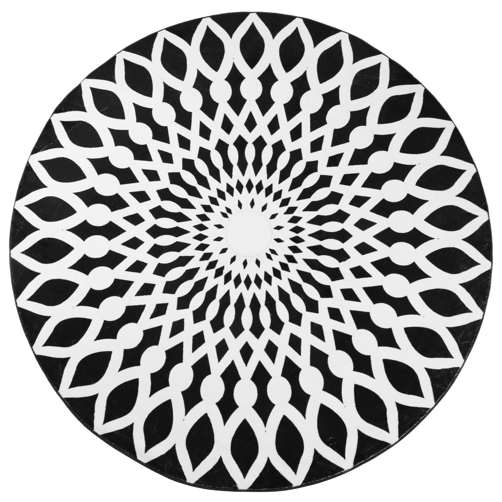 Betadistor Boho Round Rug, 120cm, Black, 4ft, Non-Slip, Machine Washable, Indoor, Mandala, Boho, Geometric Pattern, Polyester, Low Pile, Bedroom, Living Room